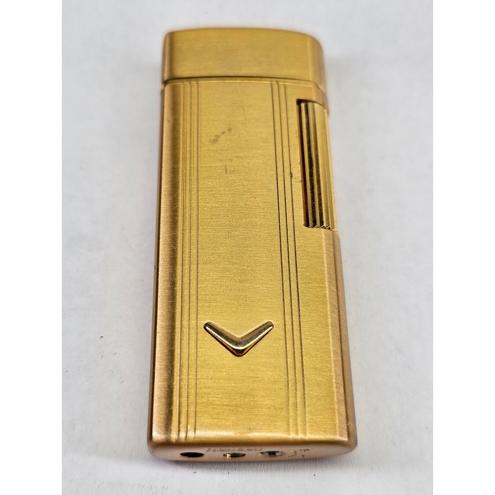 Ronson Butane Lighter Mens Gold Good Brushed Pinstripe‎ Chevron Korea Vintage
